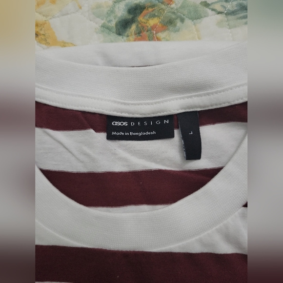 ASOS Design Men Burgundy Stripe T Shirt - Picture 3 of 5